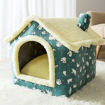 Soft Cat Bed Deep Sleep House Dog Cat Winter House Removable Cushion